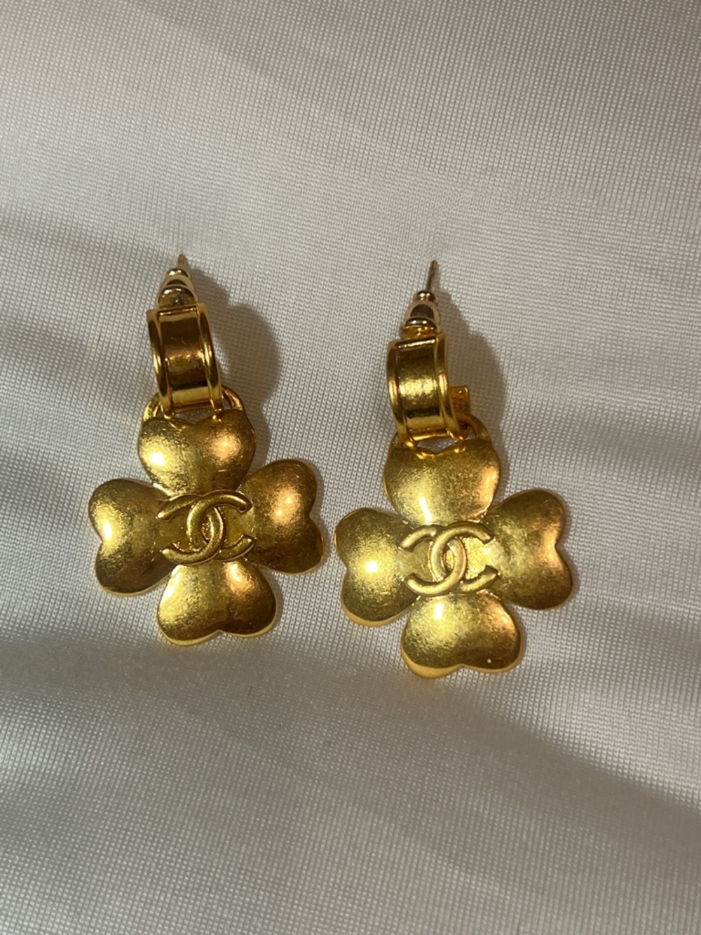 CHANEL Gold Clover Drop Earrings with CC Motif